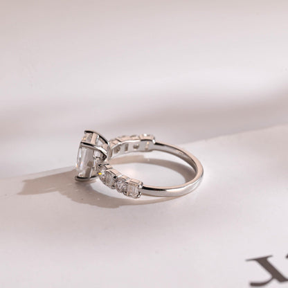 2.0 CT Emerald Cut Half Pave Moissanite Engagement Ring