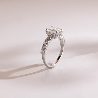 2.0 CT Emerald Cut Half Pave Moissanite Engagement Ring