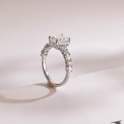 2.0 CT Emerald Cut Half Pave Moissanite Engagement Ring