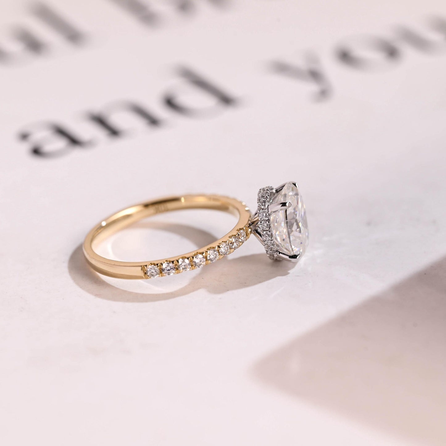2.0 CT Oval Cut Hidden Halo Moissanite Engagement Ring