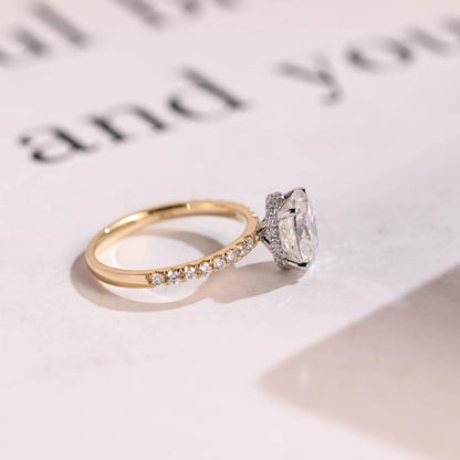 2.0 CT Oval Cut Hidden Halo Moissanite Engagement Ring