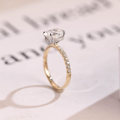 2.0 CT Oval Cut Hidden Halo Moissanite Engagement Ring