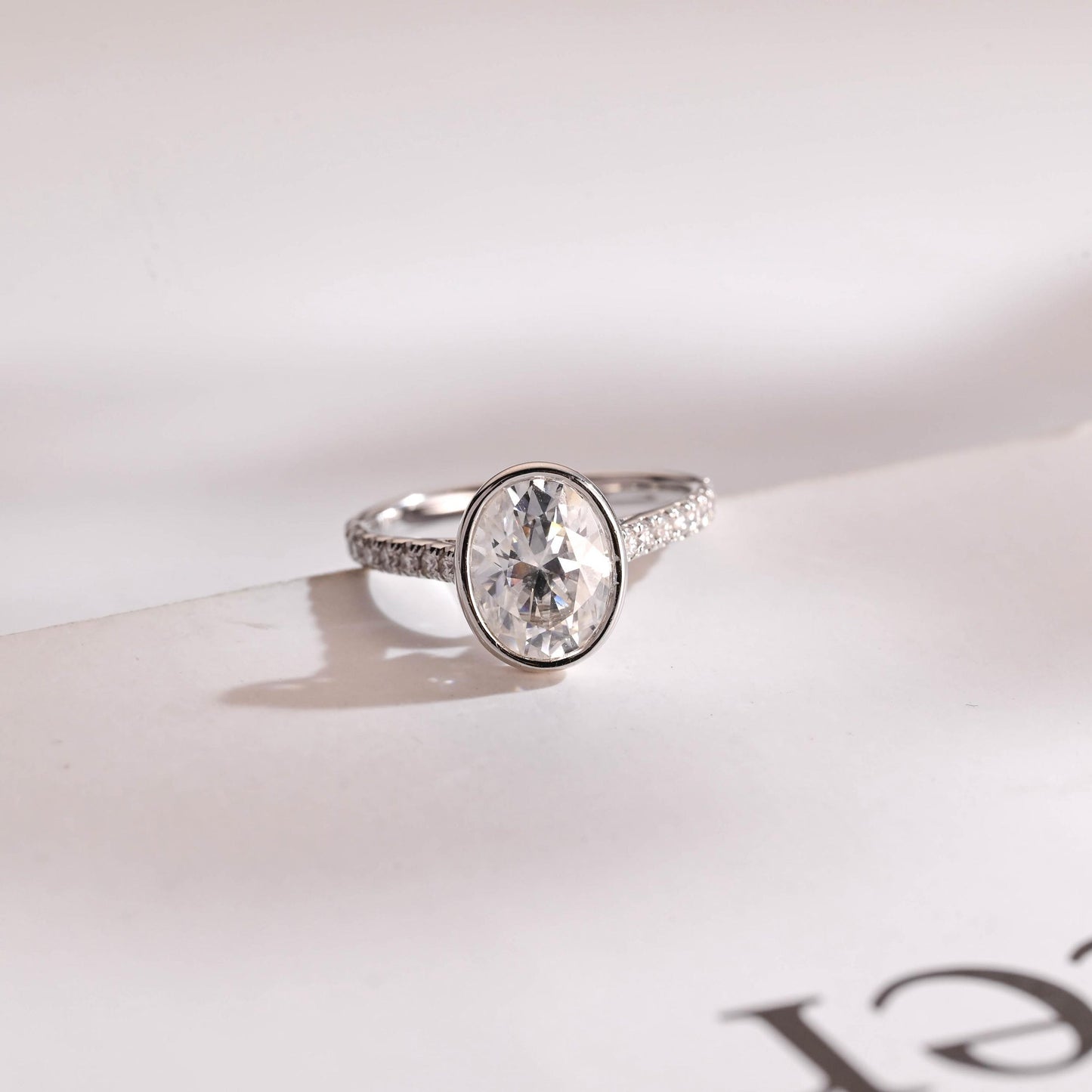 2.0 CT Oval Cut Bezel Moissanite Engagement Ring
