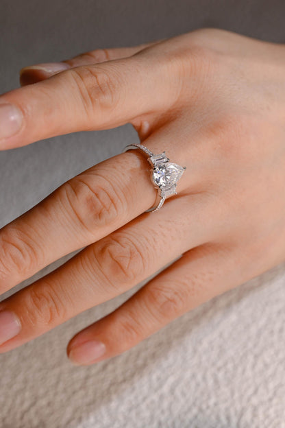 2.5 CT Pear Cut Three Stone Moissanite Engagement Ring