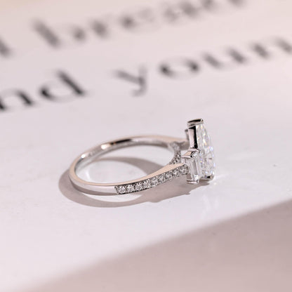 2.5 CT Pear Cut Three Stone Moissanite Engagement Ring