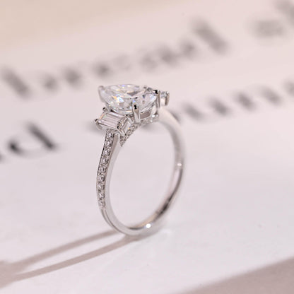 2.5 CT Pear Cut Three Stone Moissanite Engagement Ring