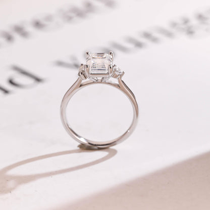 2.0 CT Emerald Cut Three Stone Moissanite Engagement Ring