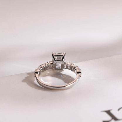 2.0 CT Emerald Cut Half Pave Moissanite Engagement Ring