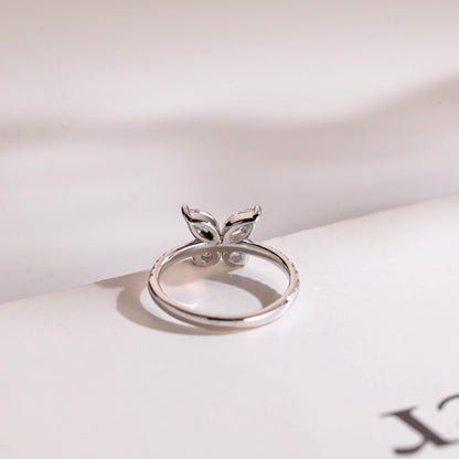 1.30 TCW Marquise & Round Cut Moissanite Engagement Ring