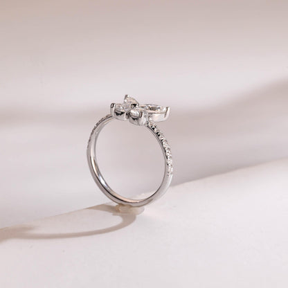 1.30 TCW Marquise & Round Cut Moissanite Engagement Ring
