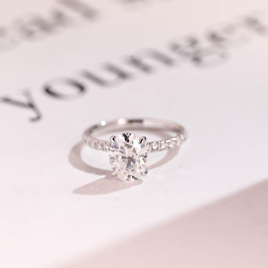 2.0 CT Oval Cut Pave Moissanite Engagement Ring