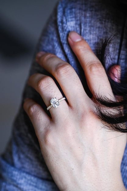2.0 CT Oval Cut Hidden Halo Moissanite Engagement Ring