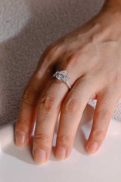 2.5 CT Pear Cut Three Stone Moissanite Engagement Ring
