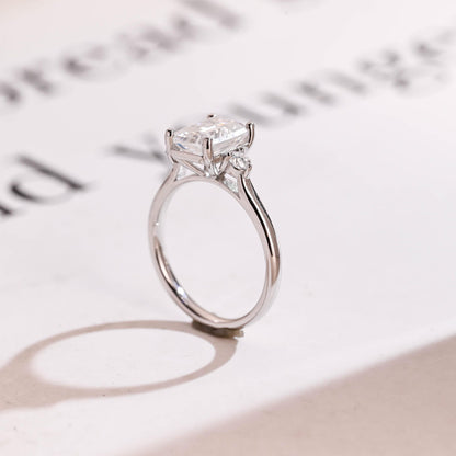 2.0 CT Emerald Cut Three Stone Moissanite Engagement Ring