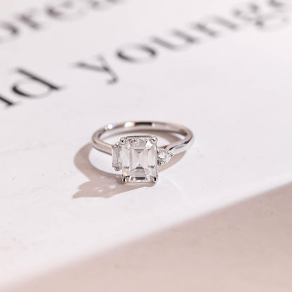 2.0 CT Emerald Cut Three Stone Moissanite Engagement Ring