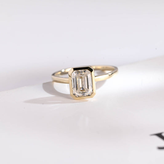 4.0 CT Emerald Cut Bezel Style Moissanite Engagement Ring