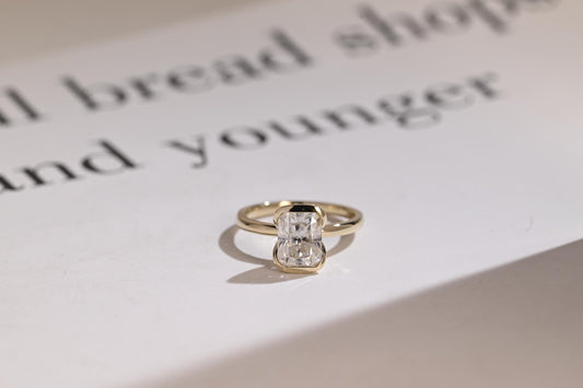 0.80 CT Radiant Cut Half Bezel Moissanite Engagement Ring