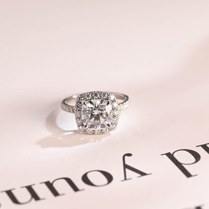 1.0 CT Cushion Cut Halo Moissanite Engagement Ring