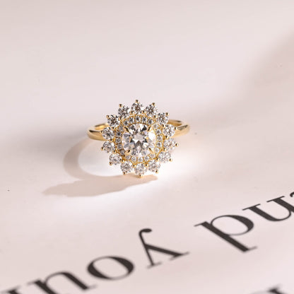 1.5 CT Round Cut Double Halo Moissanite Engagement Ring