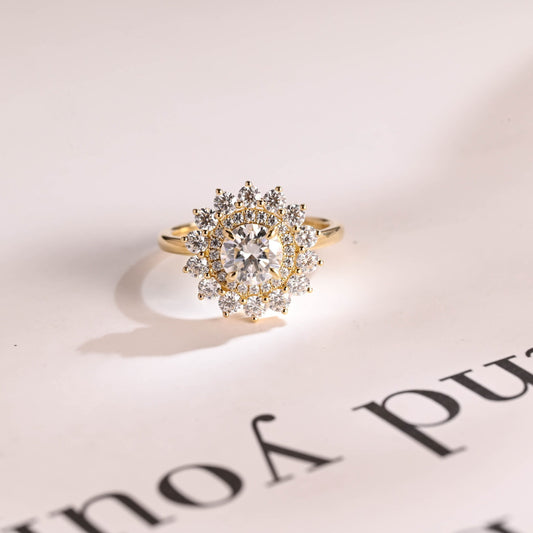 1.5 CT Round Cut Double Halo Moissanite Engagement Ring