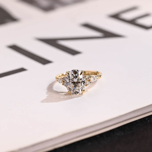 1.0 CT Oval Cut Cluster Moissanite Engagement Ring