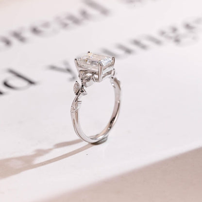 2.0 CT Emerald Cut Leaf Moissanite Engagement Ring
