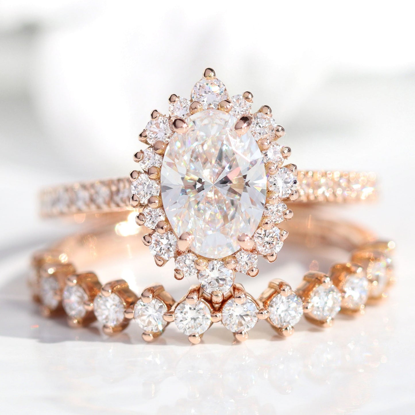 Sadie- 2.0 CT Oval Moissanite Halo & Pave Bridal Ring Set
