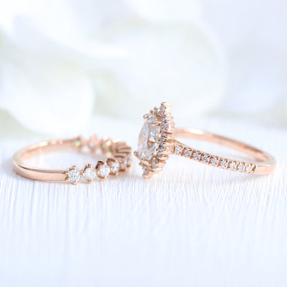 Sadie- 2.0 CT Oval Moissanite Halo & Pave Bridal Ring Set