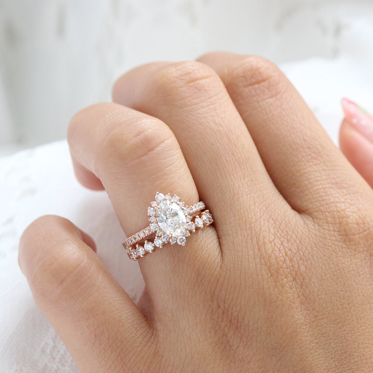 Sadie- 2.0 CT Oval Moissanite Halo & Pave Bridal Ring Set