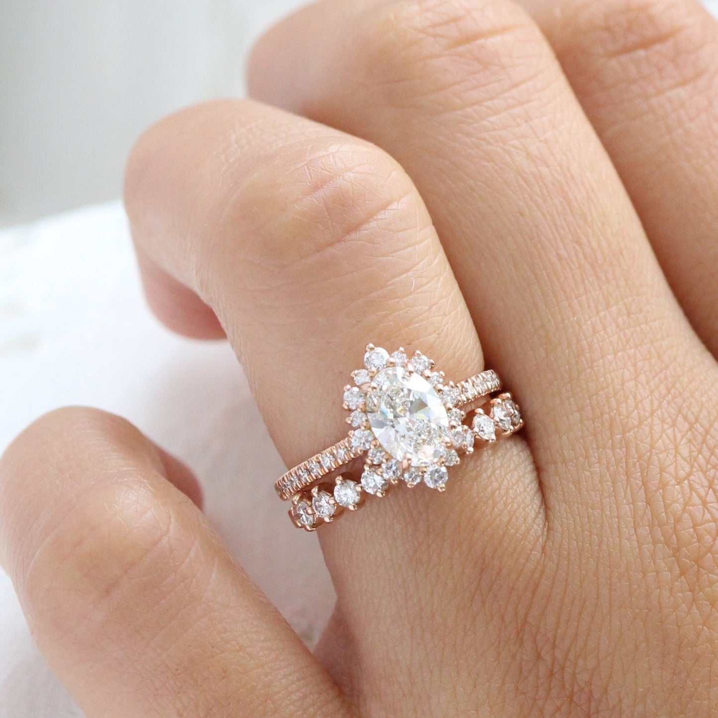 Sadie- 2.0 CT Oval Moissanite Halo & Pave Bridal Ring Set