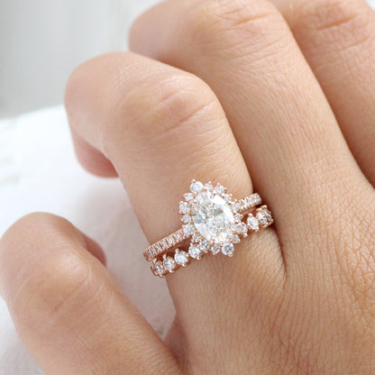 Sadie- 2.0 CT Oval Moissanite Halo & Pave Bridal Ring Set