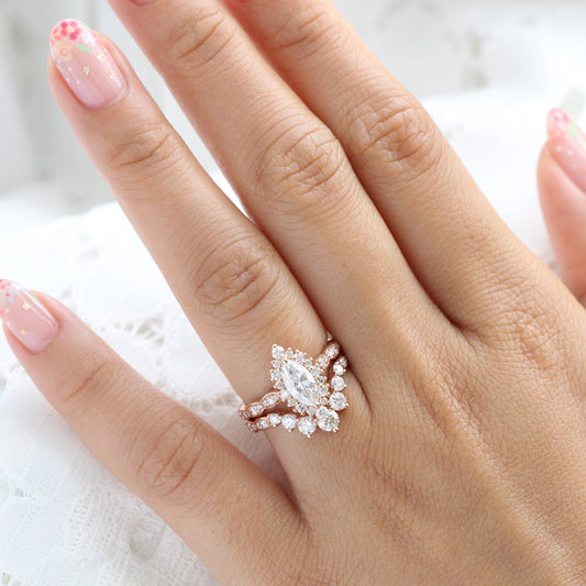 Skylar- 1.0 CT Marquise Moissanite Halo & Pave Bridal Ring Set
