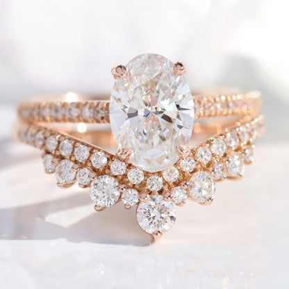 Olivia- 1.0 CT Oval Moissanite Pave Bridal Ring Set