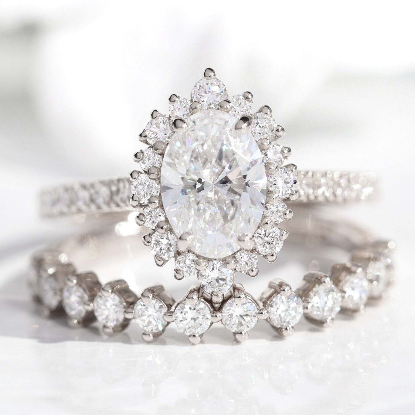 Sadie- 2.0 CT Oval Moissanite Halo & Pave Bridal Ring Set