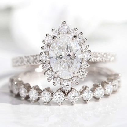 Sadie- 2.0 CT Oval Moissanite Halo & Pave Bridal Ring Set
