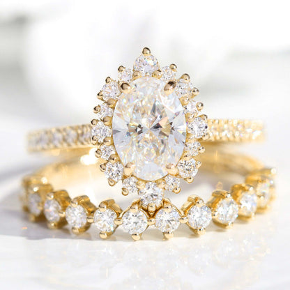 Sadie- 2.0 CT Oval Moissanite Halo & Pave Bridal Ring Set