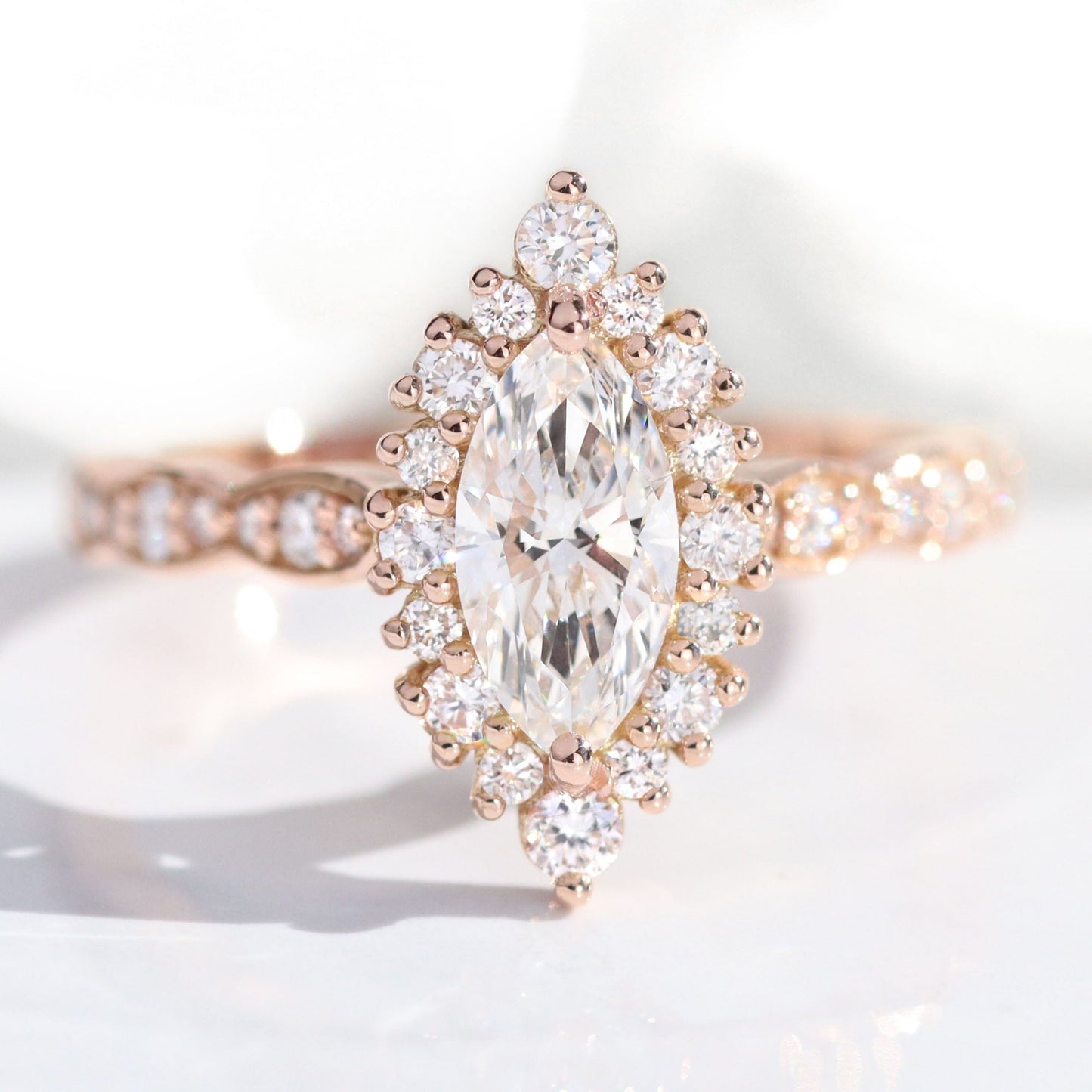 Eleanor- 2.0 CT Marquise Moissanite Halo & Pave Bridal Ring Set