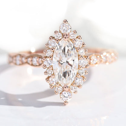 Eleanor- 2.0 CT Marquise Moissanite Halo & Pave Bridal Ring Set