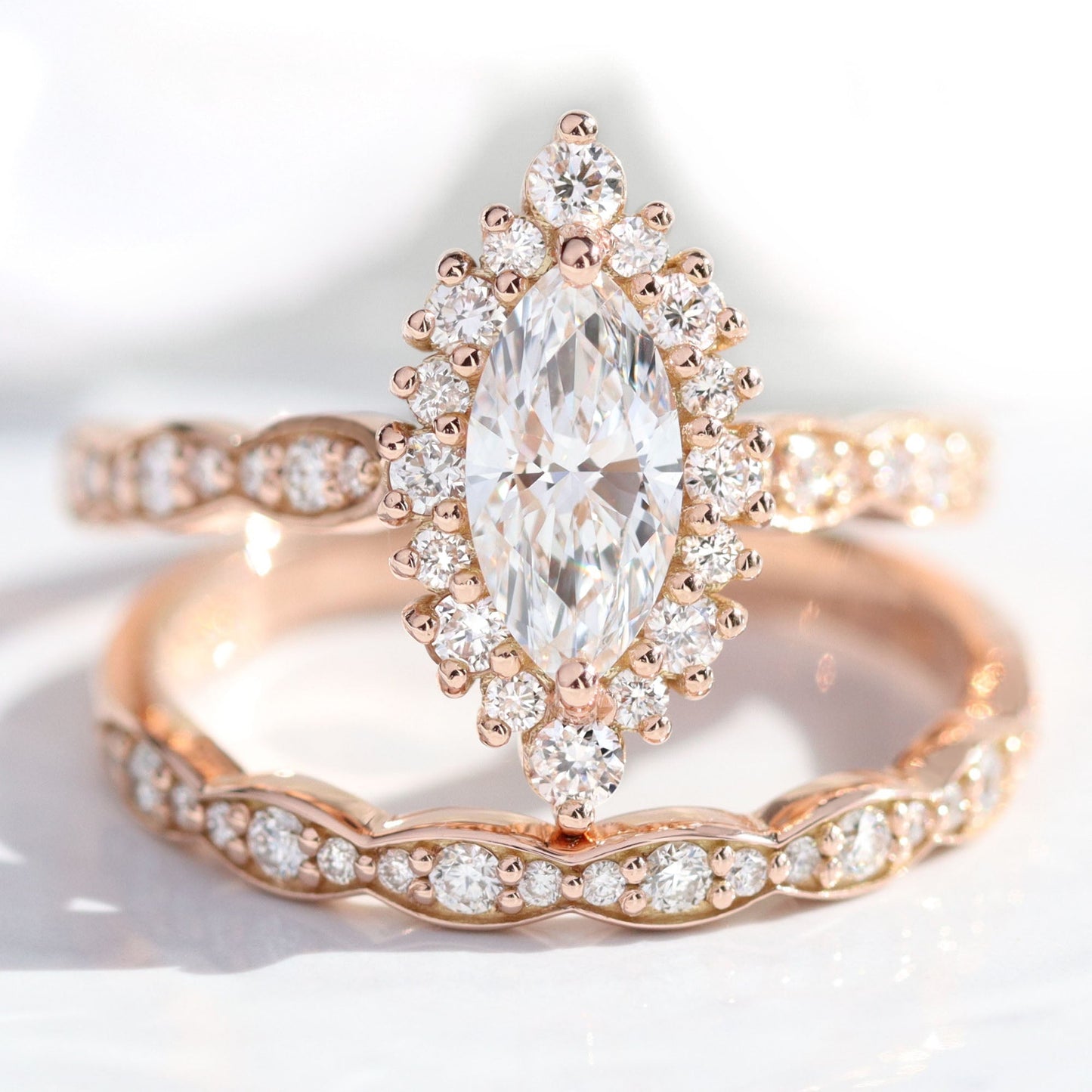 Eleanor- 2.0 CT Marquise Moissanite Halo & Pave Bridal Ring Set