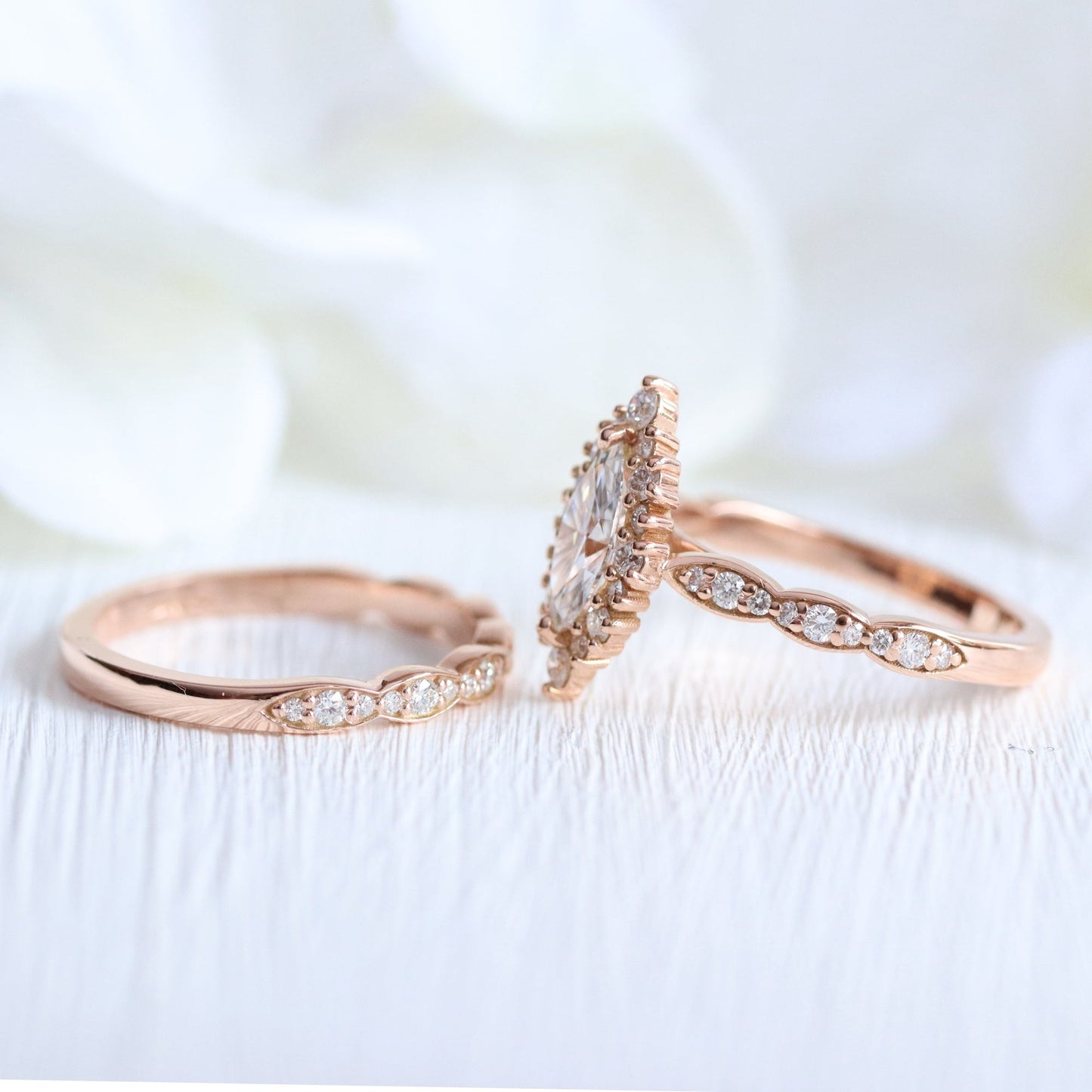 Eleanor- 2.0 CT Marquise Moissanite Halo & Pave Bridal Ring Set