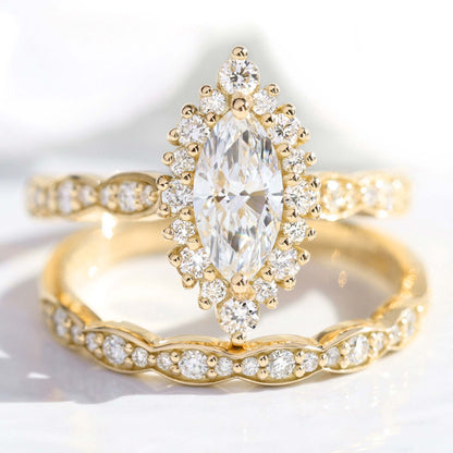 Eleanor- 2.0 CT Marquise Moissanite Halo & Pave Bridal Ring Set