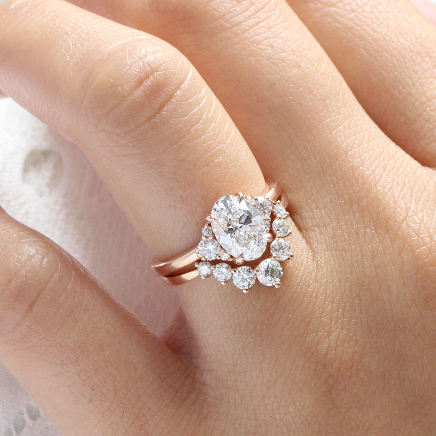 Charlotte- 1.20 CT Oval Moissanite Cluster Bridal Ring Set