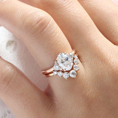 Charlotte- 1.20 CT Oval Moissanite Cluster Bridal Ring Set