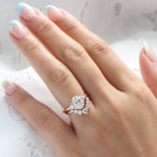 Charlotte- 1.20 CT Oval Moissanite Cluster Bridal Ring Set