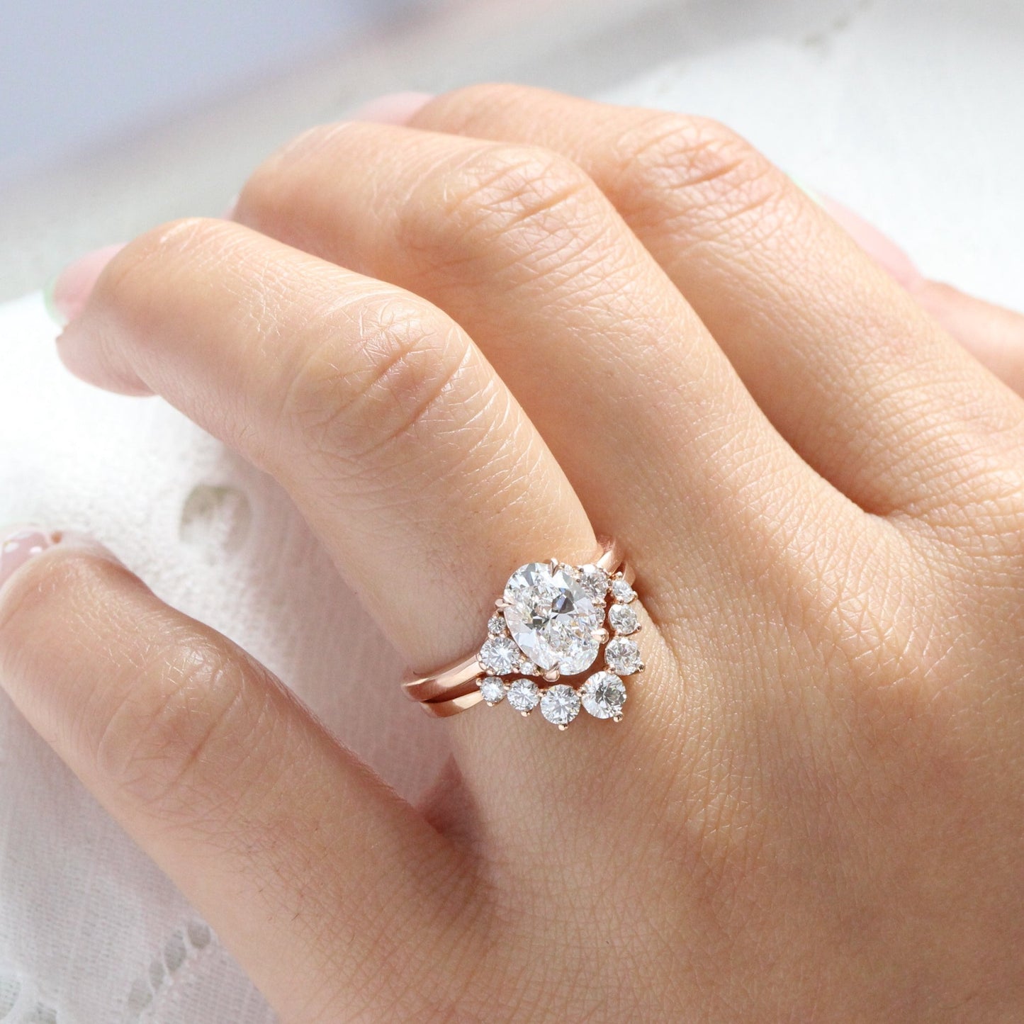 Charlotte- 1.20 CT Oval Moissanite Cluster Bridal Ring Set