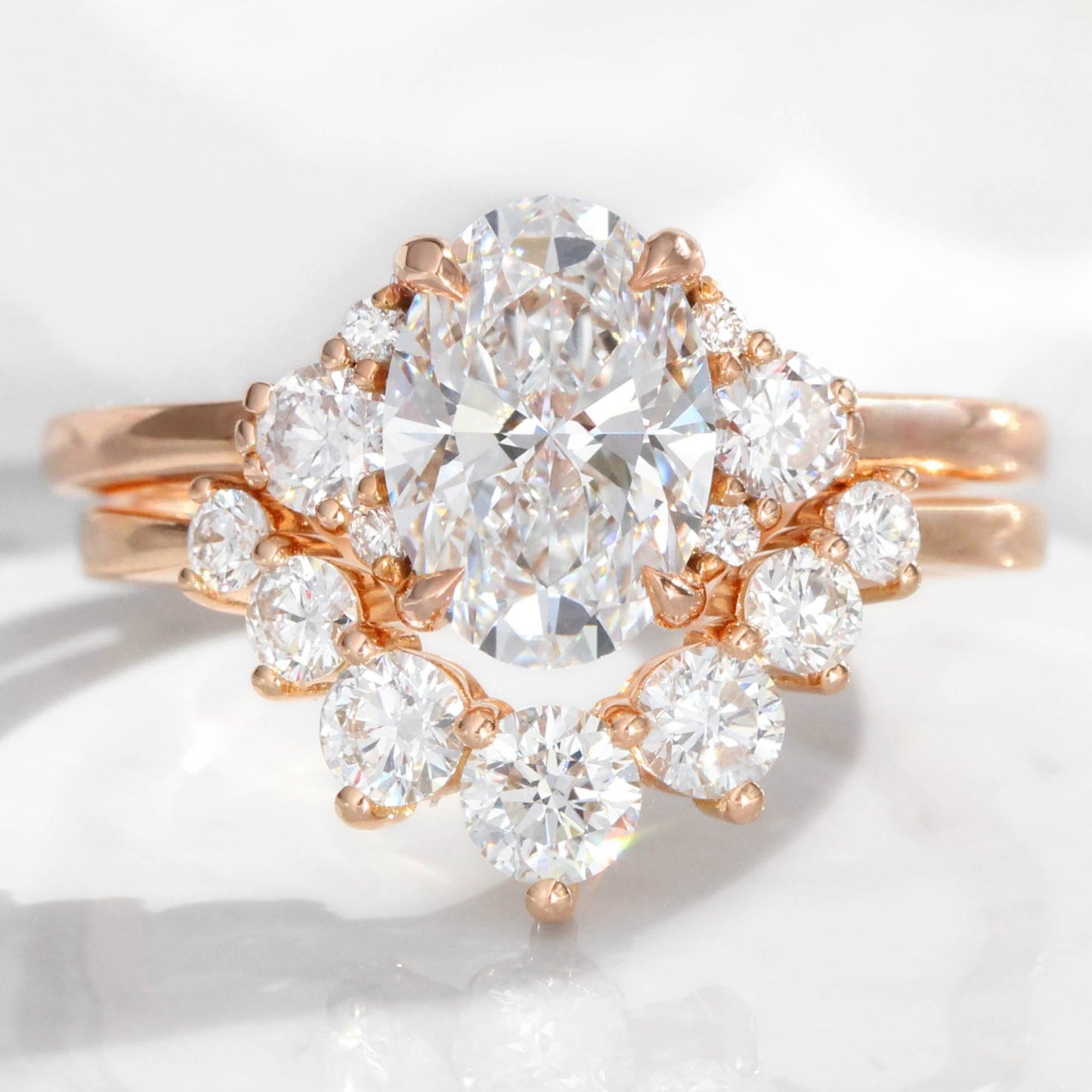 Charlotte- 1.20 CT Oval Moissanite Cluster Bridal Ring Set