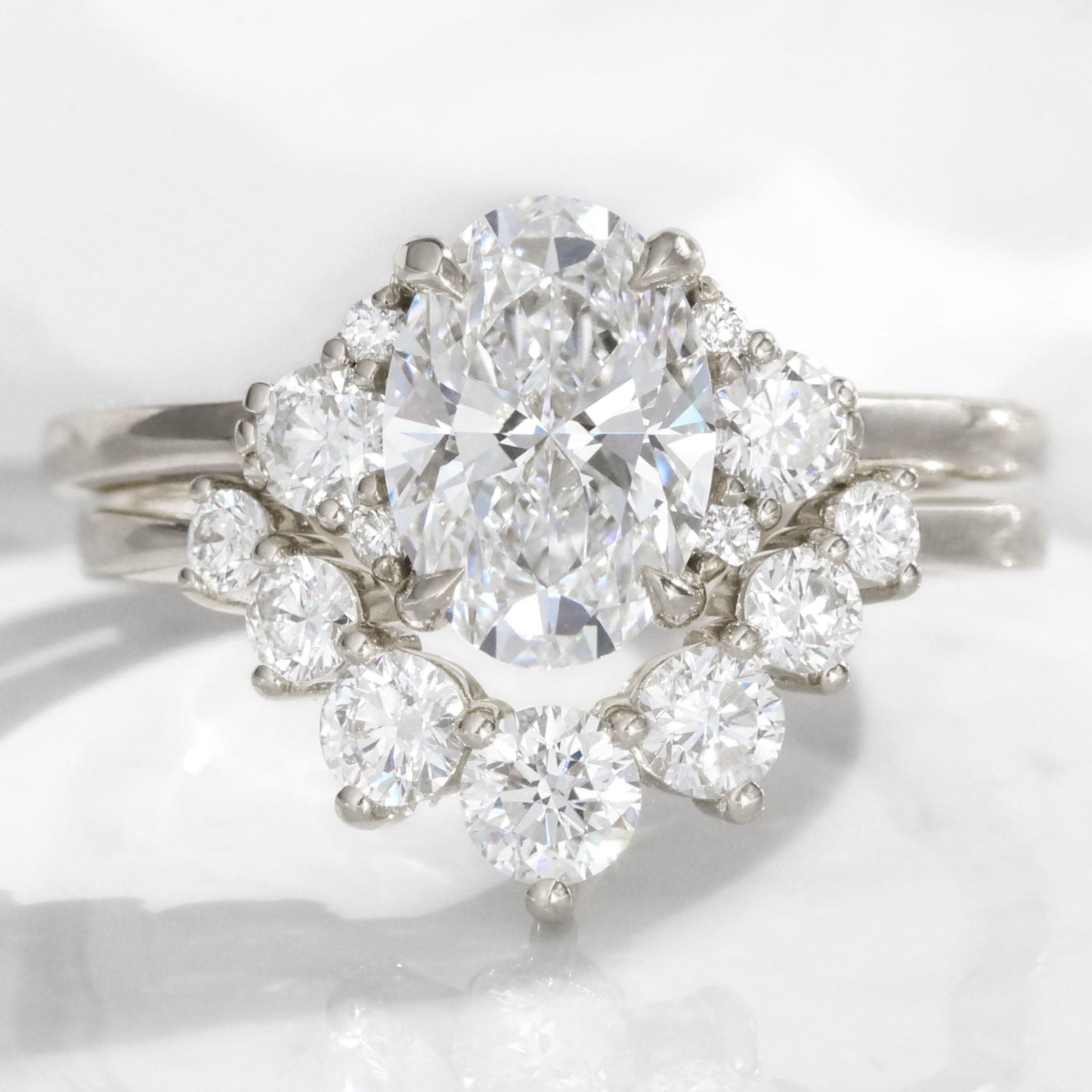 Charlotte- 1.20 CT Oval Moissanite Cluster Bridal Ring Set