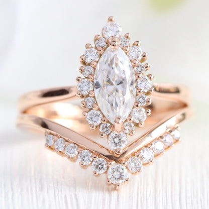 Ruby- 2.0 CT Marquise Moissanite Halo Bridal Ring Set