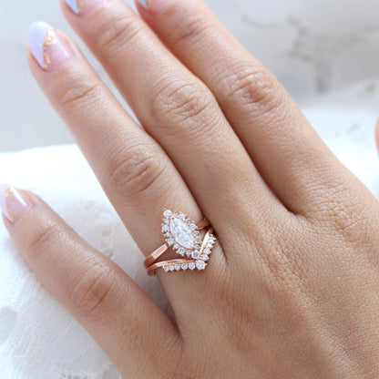 Ruby- 2.0 CT Marquise Moissanite Halo Bridal Ring Set