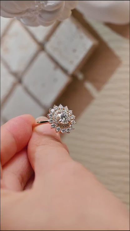 1.5 CT Round Cut Double Halo Moissanite Engagement Ring